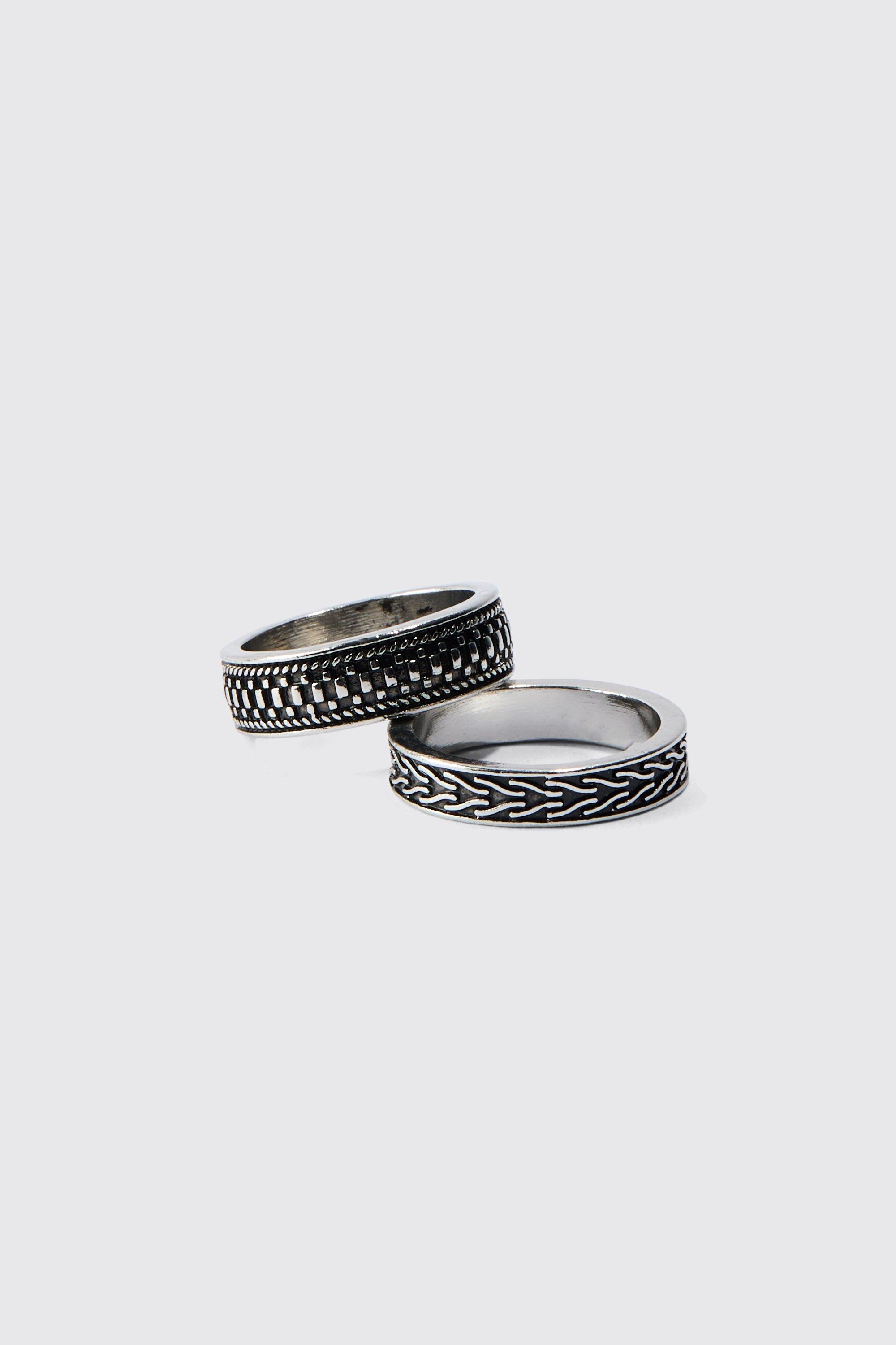 Mens Metallics 2 Pack Embossed Rings, Metallics